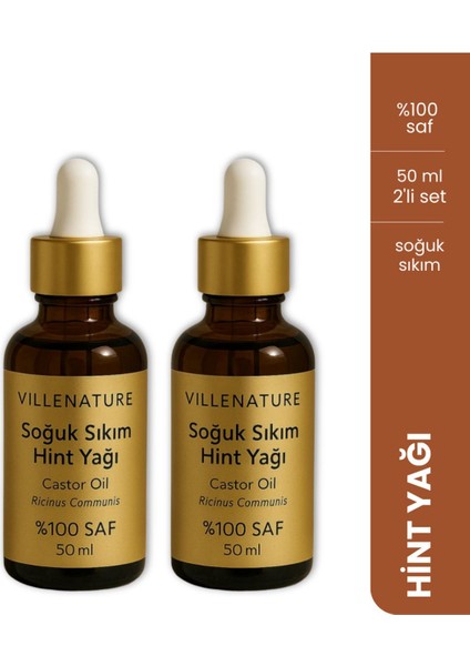 Vıllenature 2'li Set Soğuk Sıkım Hint Yağı “castor Oil” (Ricinus Communis) 50 ml