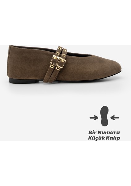 Kadın Çift Bantlı Zımbalı Günlük Babet Bekosa Kahve Süet modelleri