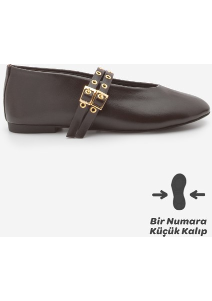 Kadın Çift Bantlı Zımbalı Günlük Babet Bekosa Koyu Kahve modelleri
