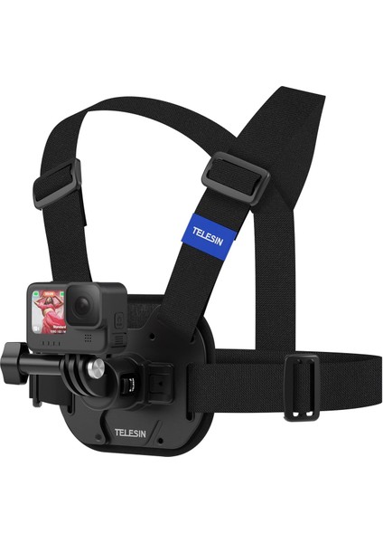 TELESIN Aksiyon Kamera Göğüs Askısı (Vest Chest) | Hızlı Çıkarılabilir Yelek Göğüs Kayışı | GoPro 13/12/11/10/9/8/7/6/5, Osmo Action 3/4/5 Pro, Insta360 Modelleri ile uyumludur (Siyah)