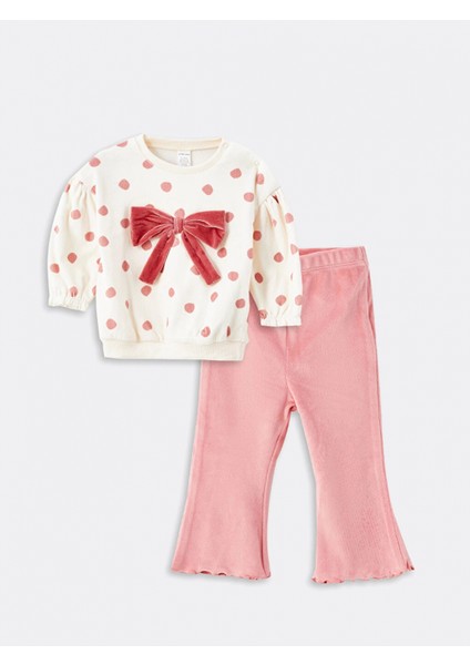 Lcw Baby Ekru Puantiyeli Kız Bebek Sweatshirt ve Tayt 2'li Takım