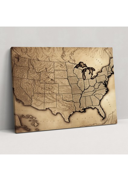 Antika Amerika Birleşik Devletleri Haritası Kanvas Tablo - Detaylı Detaylar Antika Tasarım Ev Dekorasyonu