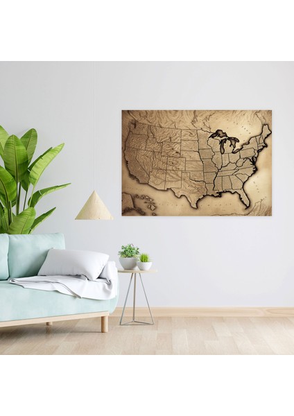 Antika Amerika Birleşik Devletleri Haritası Kanvas Tablo - Detaylı Detaylar Antika Tasarım Ev Dekorasyonu modelleri