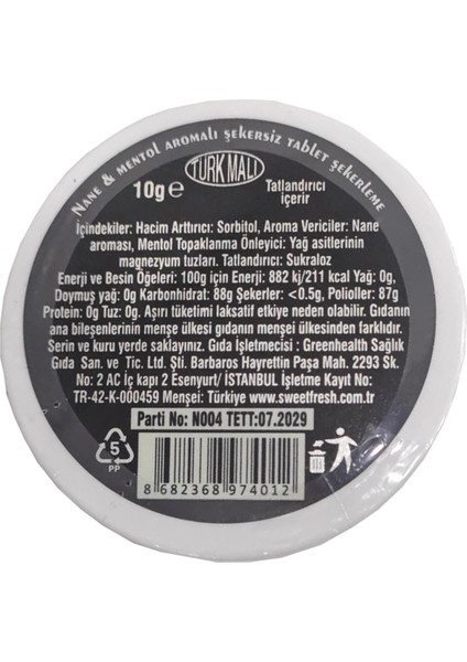 Nane Aromalı Şekersiz Şeker 10 gr - Üçlü indirimleri