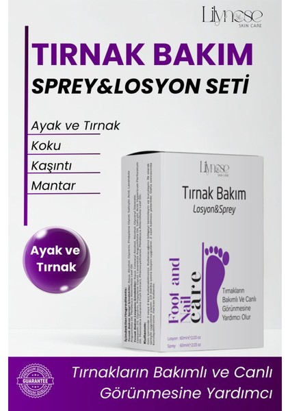Ayak ve Tırnak Bakım Seti: Mantar, Koku ve Kaşıntıyı Gideren Losyon ve Sprey (60 ml + 60 ml) modelleri