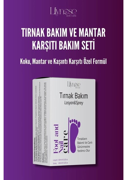 Ayak ve Tırnak Bakım Seti: Mantar, Koku ve Kaşıntıyı Gideren Losyon ve Sprey (60 ml + 60 ml) indirimleri