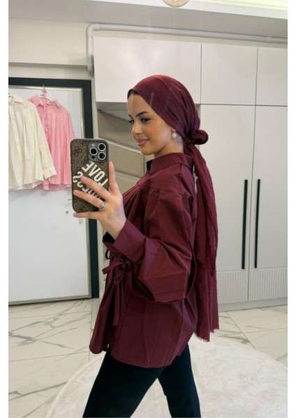 Kadın Bordo Plikaşe Kollu Gömlek indirimleri