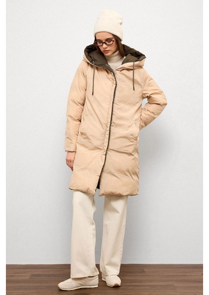 Kapüşonlu Iki Renkli Çift Taraflı Şişme Mont Haki-Taş 5371 fırsatları