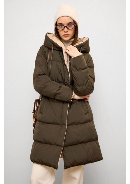 Kapüşonlu Iki Renkli Çift Taraflı Şişme Mont Haki-Taş 5371 indirimleri