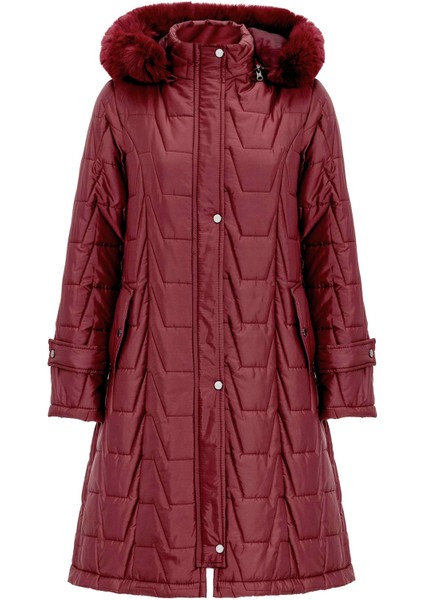 Çıkabilir Kürklü Kapüşonlu Fermuar Kapamalı Kapitone Mont Bordo 6779 modelleri