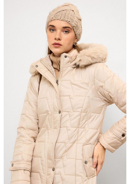 Çıkabilir Kürklü Kapüşonlu Fermuar Kapamalı Kapitone Mont Taş 6779 fiyatları