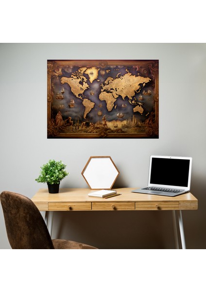 Eski Dünya Haritası Duvar Sanatı - Dünya Haritası Kanvas Tablo Detaylı Işçilik fiyatları