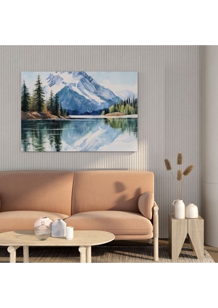 Dünyanın En Güzel Manzaraları - Huzurlu Dağ Yansımaları Kanvas Tablo - Dünyanın En Güzel Manzaraları Ev Dekorasyonu Kanvas Suluboya Resim modelleri