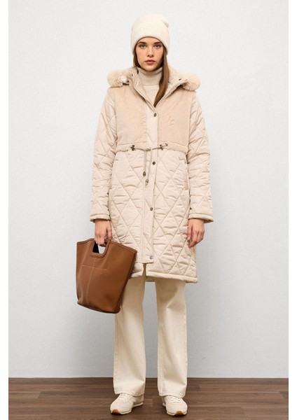 Çıkabilen Kürklü Kapüşonlu Pelüş Garnili Kapitone Mont Taş 6781 fiyatları