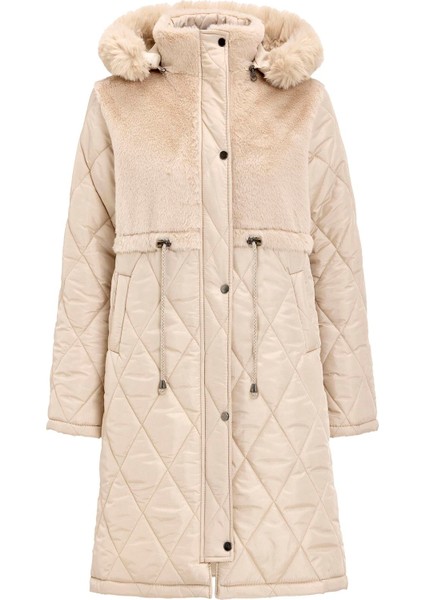 Çıkabilen Kürklü Kapüşonlu Pelüş Garnili Kapitone Mont Taş 6781 modelleri