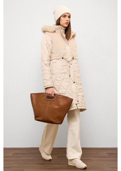 Çıkabilen Kürklü Kapüşonlu Pelüş Garnili Kapitone Mont Taş 6781 indirimleri