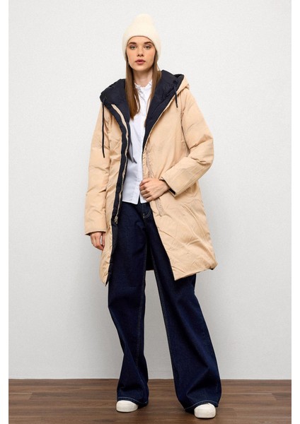 Kapüşonlu Iki Renkli Çift Taraflı Şişme Mont Laci-Taş 5371 fiyatları