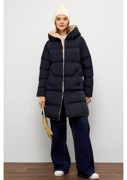 Kapüşonlu Iki Renkli Çift Taraflı Şişme Mont Laci-Taş 5371 modelleri