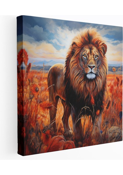 Afrika Savanasında Majestik Aslan Temalı Kanvas Tablo - Vahşi Yaşam Aslan Kanvas Duvar Sanatı