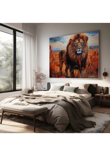 Afrika Savanasında Majestik Aslan Temalı Kanvas Tablo - Vahşi Yaşam Aslan Kanvas Duvar Sanatı fiyatları