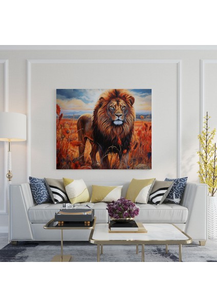 Afrika Savanasında Majestik Aslan Temalı Kanvas Tablo - Vahşi Yaşam Aslan Kanvas Duvar Sanatı modelleri