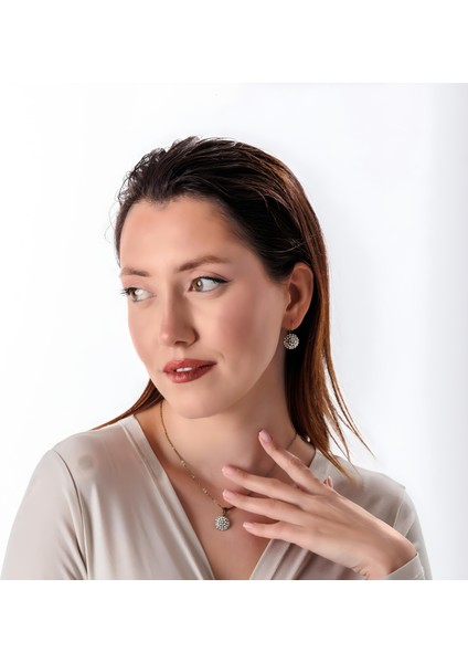 Zarif Işıltı Kadın 2'li Takı Seti Küpe Kolye Takım Bakır El Yapımı Kristal Taşlı Kararma Yapmaz Kutulu