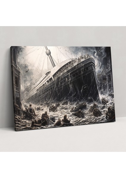 Titanic Duvar Sanatı - Batan Geminin Detaylı Kalem Çizimi - Ev Dekorasyonu - Duvar Dekorasyonu Kalem Çizimi