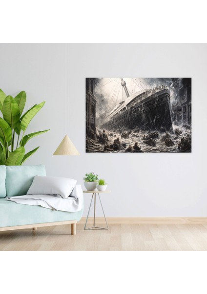 Titanic Duvar Sanatı - Batan Geminin Detaylı Kalem Çizimi - Ev Dekorasyonu - Duvar Dekorasyonu Kalem Çizimi modelleri