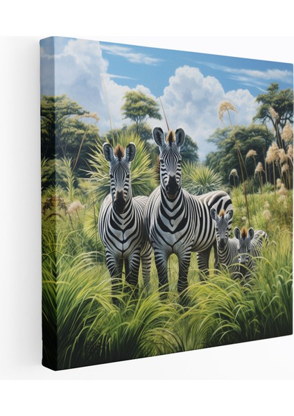 Zürafa Kanvas Tablo - Aile Savan Duvar Dekorasyonu - Kanvas Duvar Sanatı