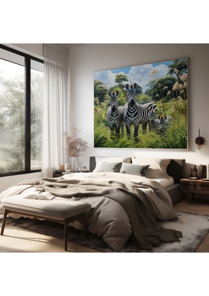 Zürafa Kanvas Tablo - Aile Savan Duvar Dekorasyonu - Kanvas Duvar Sanatı fiyatları