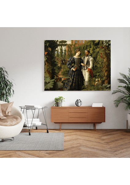 Rönesans Kanvas Tablo: Asil Adam ve Leydi Lüks Bir Bahçede - Rönesans Zarafet Kanvas Romantizm modelleri