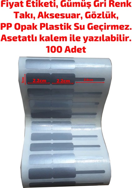 Kuyumcu Etiketi Etiketi Gümüş Gri Takı Etiketi Aksesuar Gözlük Plastik Su Geçirmez 100 Adet