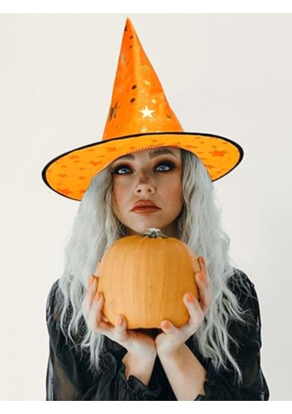 Yıldız Desenli Turuncu Cadı Şapkası Halloween Cadılar Bayramı fiyatları