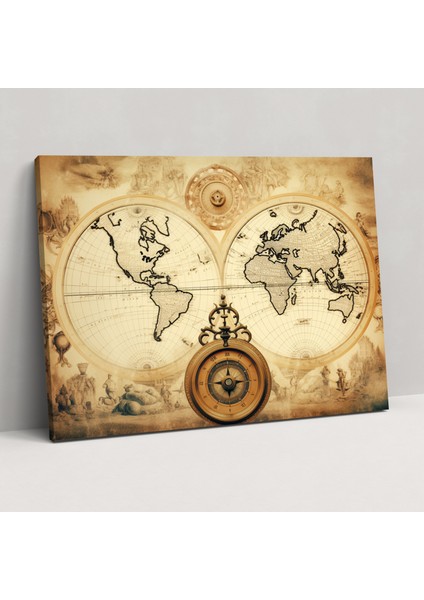 Vintage Denizcilik Dünya Haritası Duvar Sanatı - Dünya Haritası Ev Dekorasyonu Kanvas Vintage Harita