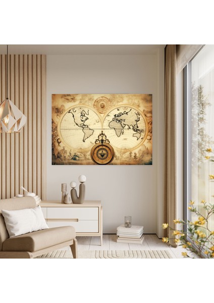 Vintage Denizcilik Dünya Haritası Duvar Sanatı - Dünya Haritası Ev Dekorasyonu Kanvas Vintage Harita modelleri