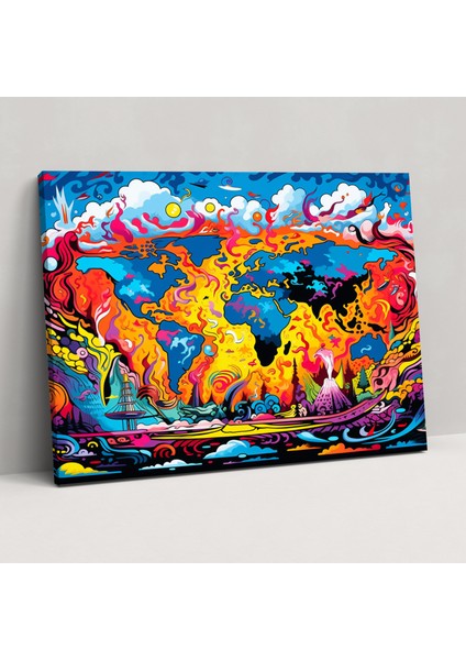 Pop Art Dünya Haritası Kanvas Tablo - Dünya Haritası Kanvas Kanvas Duvar Sanatı