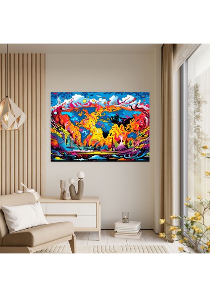 Pop Art Dünya Haritası Kanvas Tablo - Dünya Haritası Kanvas Kanvas Duvar Sanatı modelleri