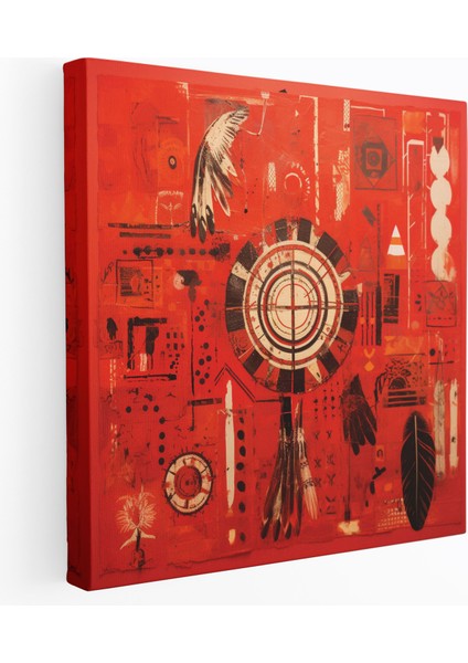 Red Indian Duvar Dekorasyonu - Canlı Kırmızı Arkaplan Kanvas Tablo Ev Dekorasyonu
