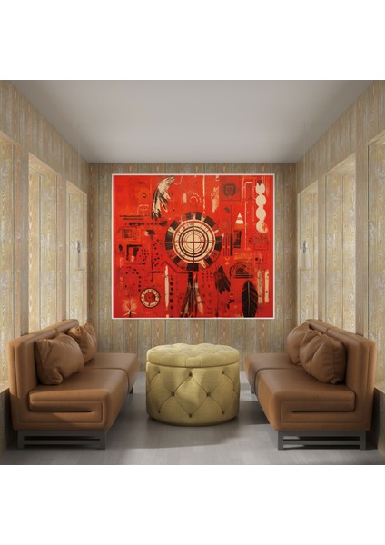 Red Indian Duvar Dekorasyonu - Canlı Kırmızı Arkaplan Kanvas Tablo Ev Dekorasyonu fiyatları