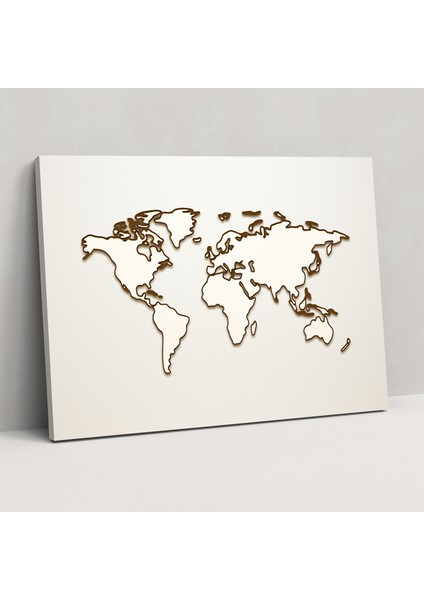 Minimalist Dünya Haritası Duvar Sanatı - Dünya Haritası Zarif Minimalist Çizim Temiz Çizgiler