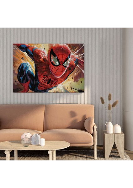 Örümcek Adam Kanvas Tablo - Çizgi Roman Tarzı Duvar Sanatı - Örümcek Adam Orta Eylem Pozu Ev Dekorasyonu Konuşma Balonları fiyatları