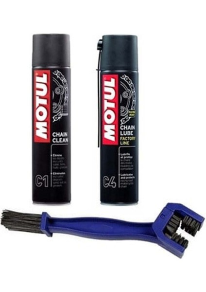 Motosiklet Zincir Bakım Seti C1 Temizleme Spreyi C4 Yağlayıcı ve Fırça Tüm Zincir Tipleri İçin fiyatları
