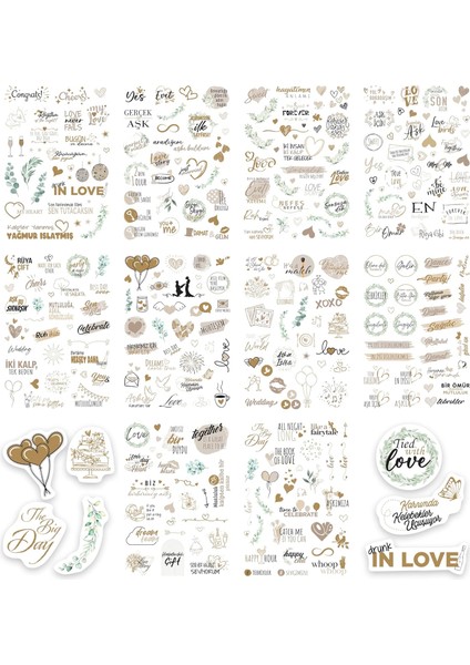 Düğün Sticker Seti, 325 Adet Çıkartma, Misafir, Konuk Defteri Veya Fotoğraf Albumü Için Sevgi Dolu Vintage Love Temalı, Dekorasyon Için Motifli Sözcüklü Düğün Etiketi, 10 Sayfa, A5 Boyut