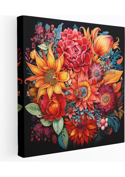 Spiritüel Kanvas Tablo - Botanik Mandala Duvar Dekoru - Duvar Sanatı Ev Dekorasyonu