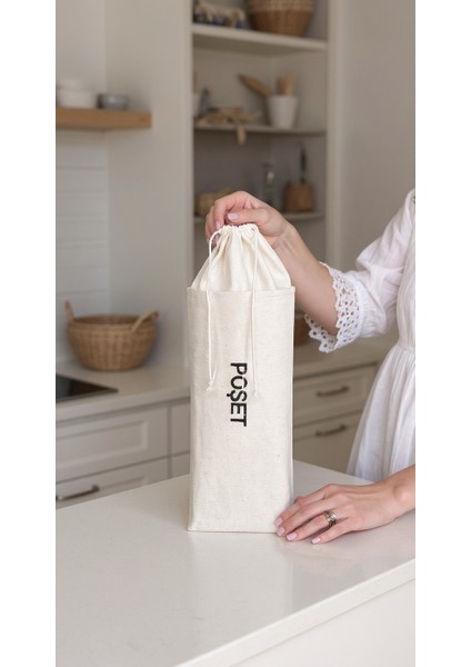 Vintage Üzeri Nakışlı Pamuk Kumaş Poşet Saklama Torbası Organizer