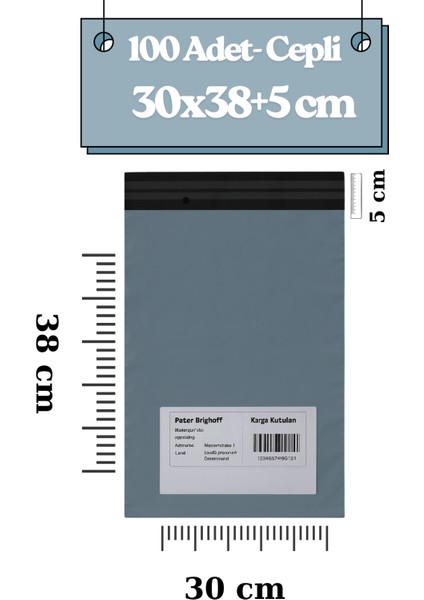Orta Boy 100 Adet, 30X38X5 cm Cepli Plastik Kargo Poşeti Dayanıklı Gri Renk fiyatları