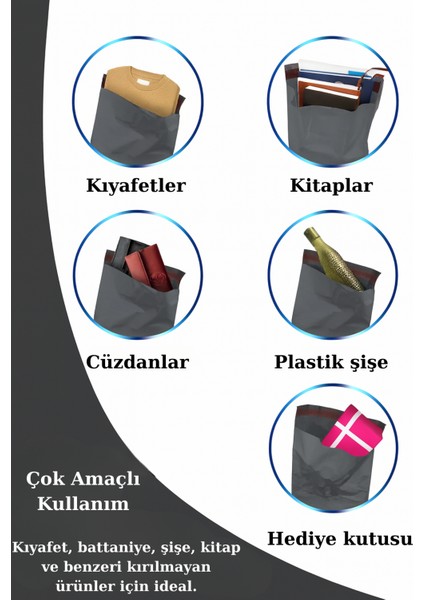 Orta Boy 100 Adet, 30X38X5 cm Cepli Plastik Kargo Poşeti Dayanıklı Gri Renk