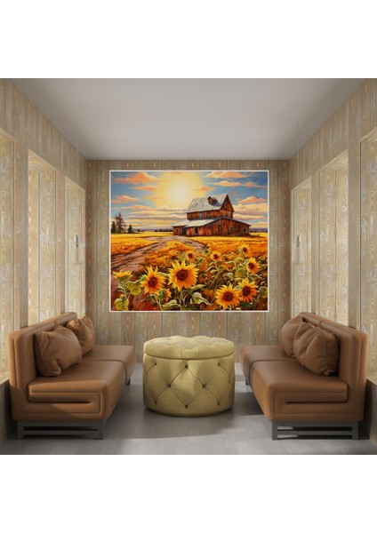 Rustik Çiftlik Kanvas Tablo - Tepelerdeki Ahır Duvar Sanatı - Rustik Ayçiçekleri Ahır Çiftlik fiyatları