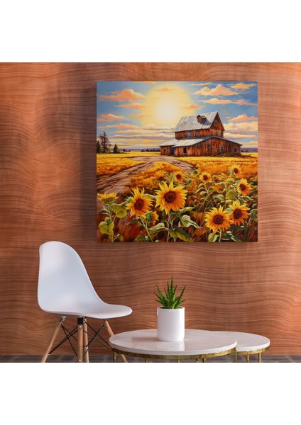 Rustik Çiftlik Kanvas Tablo - Tepelerdeki Ahır Duvar Sanatı - Rustik Ayçiçekleri Ahır Çiftlik modelleri