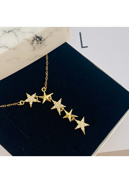 Yıldızlı Kolye Kayan Yıldız Kolye Çelik Gold 45+5cm